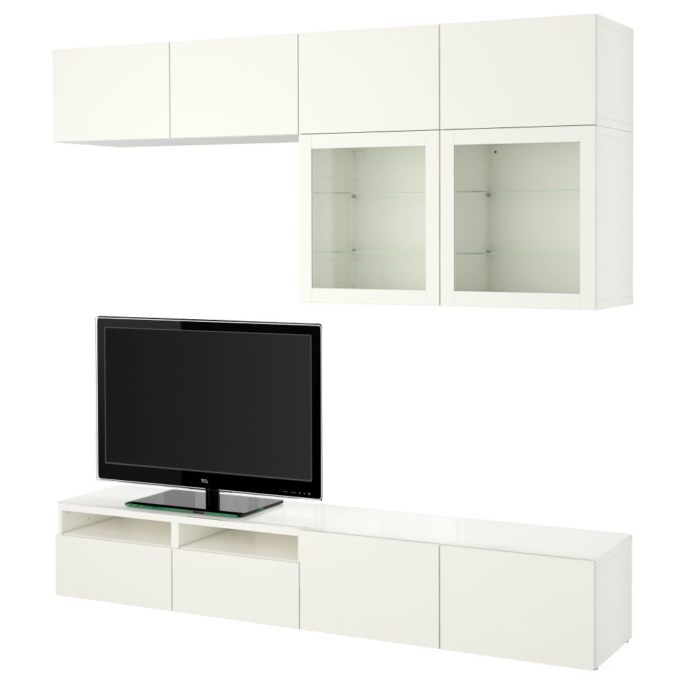 Шкаф для ТВ, комбинированный, стекляные дверцы БЕСТО, Лаппвикен, Синдвик белый прозрачное стекло (240x40x230 см) - фото 1