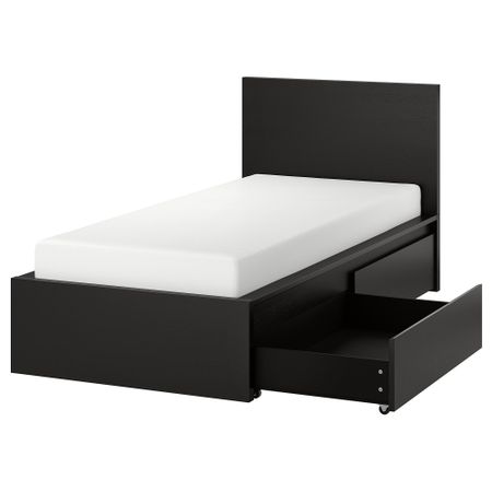 Каркас кровати + 2 кроватных ящика, черно-коричневый, Lindbåden, 90x200 см IKEA MALM МАЛЬМ 794.949.75