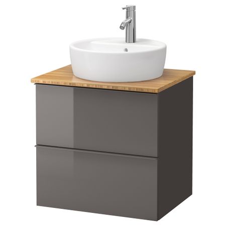 Шкаф п-раковину/столешн45/раковина ГОДМОРГОН/АЛДЕРН / ТОРНВИКЕН, глянцевый серый, бамбук (62x49x74 см)