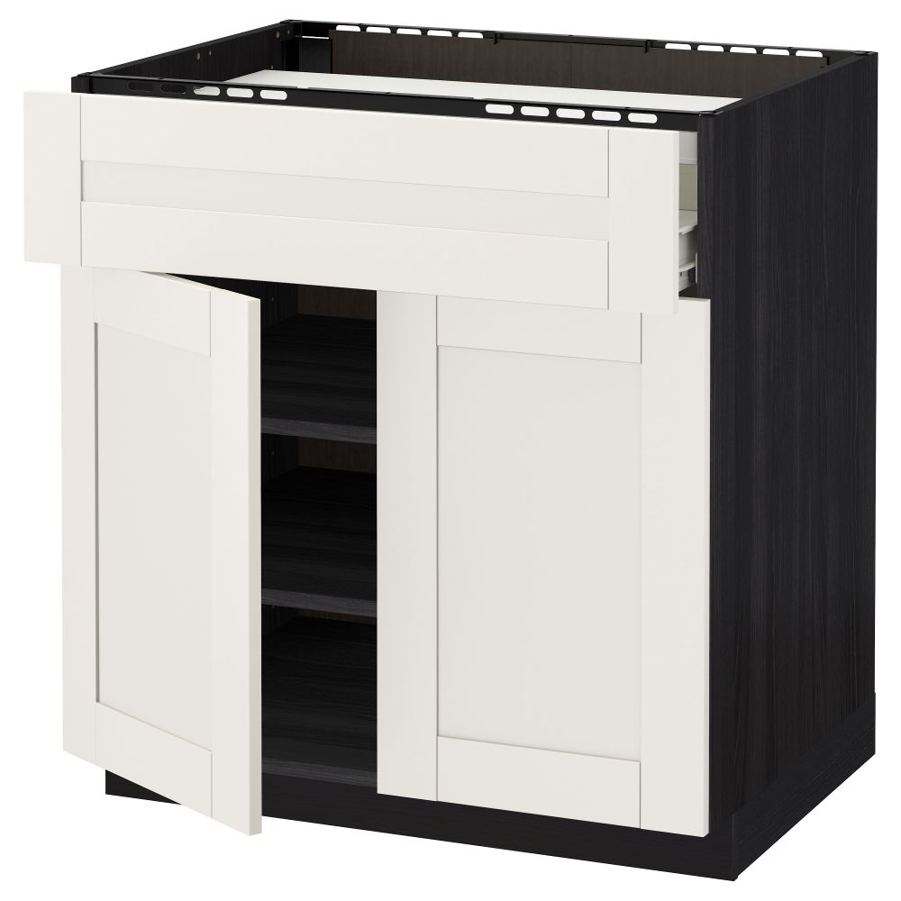 Напольный шкаф для варочной панели, ящик, полка, 2 дверцы МЕТОД / ФОРВАРА, черный, Сэведаль белый (80x60 см) - схема-чертеж с размерами