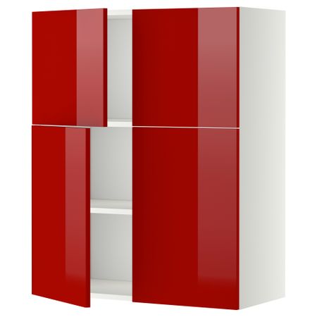 Навесной шкаф с полками, 4 дверцы МЕТОД, белый, Рингульт красный (80x100 см)