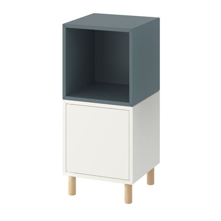 Комбинация шкафов с ножками, белый серо-бирюзовый/дерево 35x35x80 см IKEA EKET ЭКЕТ 493.860.86