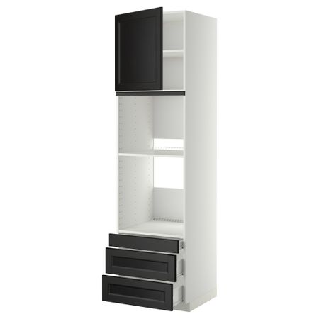 Высокий шкаф для духовки комбинированный, духовка + дверца, 3 ящика МЕТОД / ФОРВАРА, белый, Лаксарби черно-коричневый