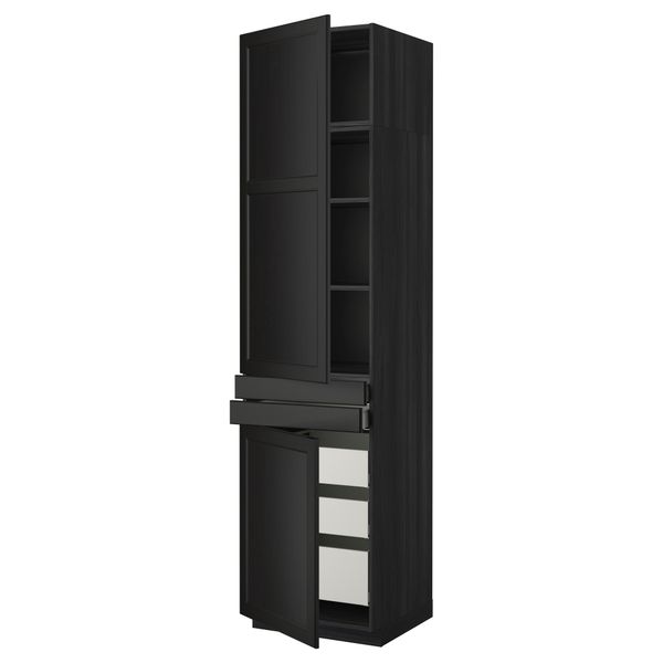 Высокий шкаф + полки, 5 ящиков, 2 дверцы, 2 фронтальных МЕТОД / МАКСИМЕРА, черный, Лаксарби черно-коричневый - фото 1