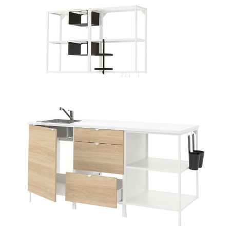 Кухня, белый, под дуб, 183x63.5x222 см IKEA BEGIVENHET БЕГИВЕНХЕТ 893.374.90