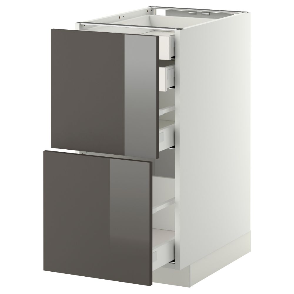 Напольный шкаф 2 фронтальные панели, 2 нижних, 1 средний, 1 высокий ящик МЕТОД / МАКСИМЕРА, белый, Рингульт серый - фото 1
