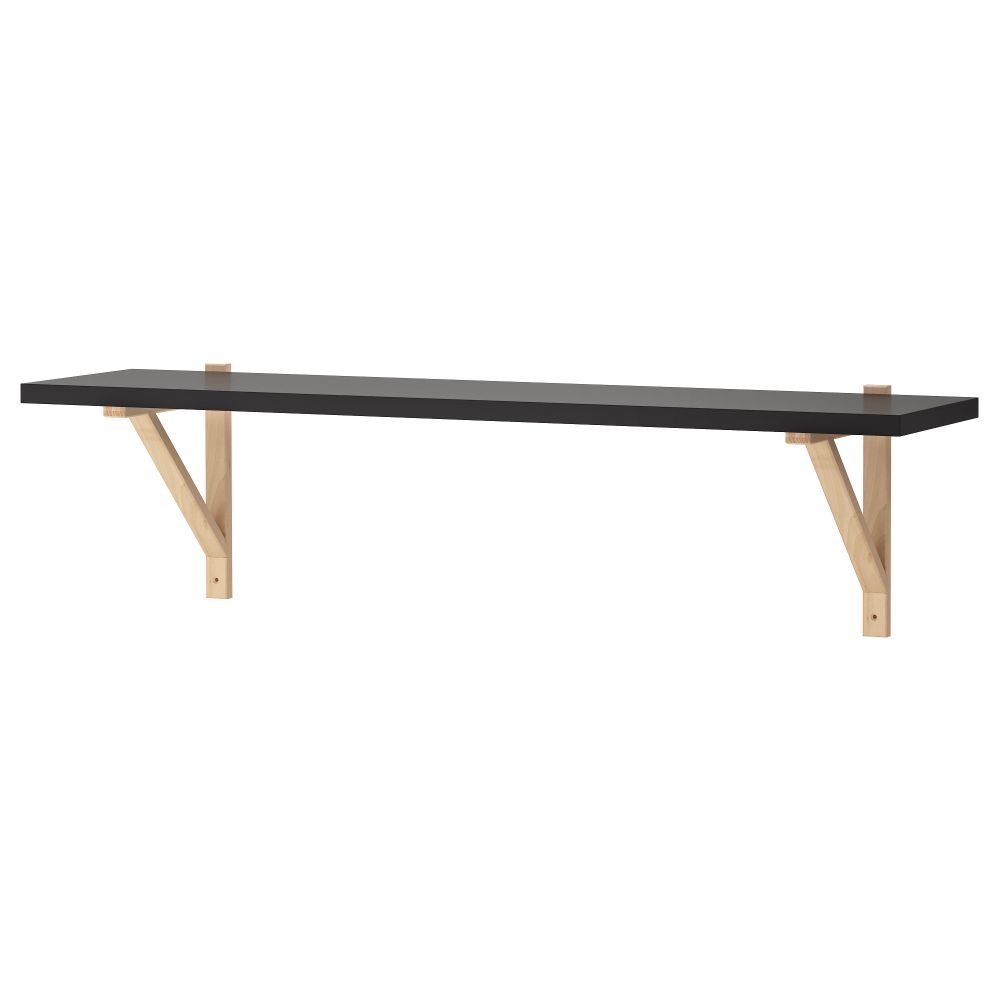 Полка навесная ЭКБИ ЕРПЕН / ЭКБИ ВАЛЬТЕР, черно-коричневый, береза (119x28 см) - схема-чертеж с размерами