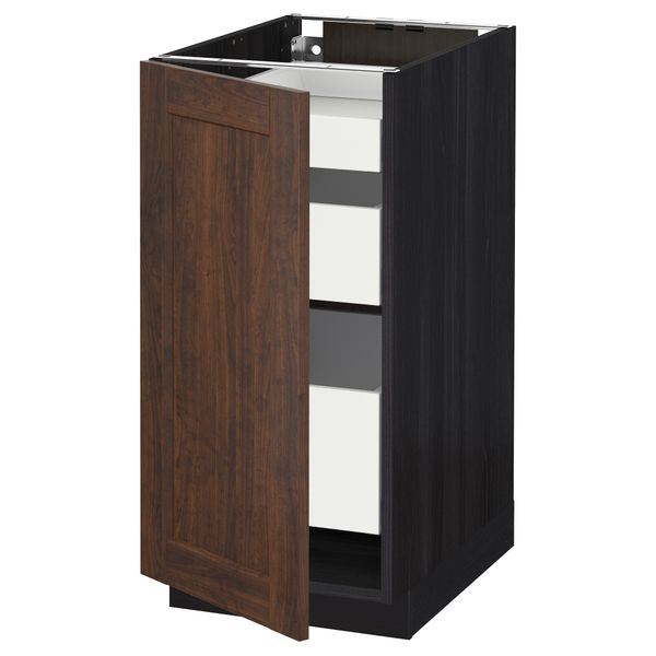 Напольный шкаф с 1 дверцей, 3 ящика МЕТОД / МАКСИМЕРА, черный, Эдсерум коричневый - схема-чертеж с размерами