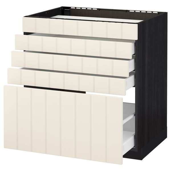 Напольный шкаф для варочной панели, 5 фасадов, 4 ящиков МЕТОД / МАКСИМЕРА, черный, Хитарп белый с оттенком - схема-чертеж с размерами