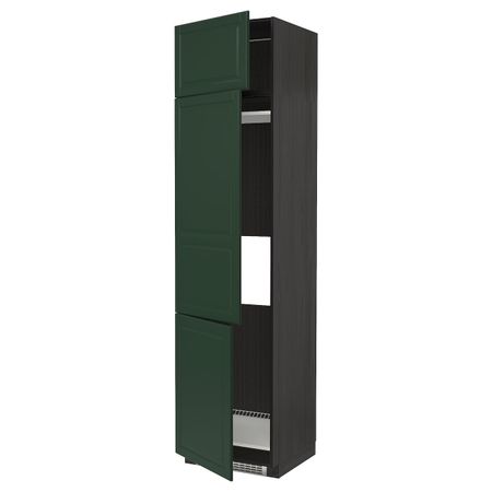Высокий шкаф для холодильника или морозильника, с 3 дверями, черный/Будбин темно-зеленый 60x60x240 см IKEA МЕТОД 493.133.54