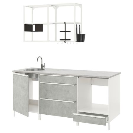Кухня, 203x63.5x222 см, белый, под бетон IKEA BEGIVENHET БЕГИВЕНХЕТ 793.373.15