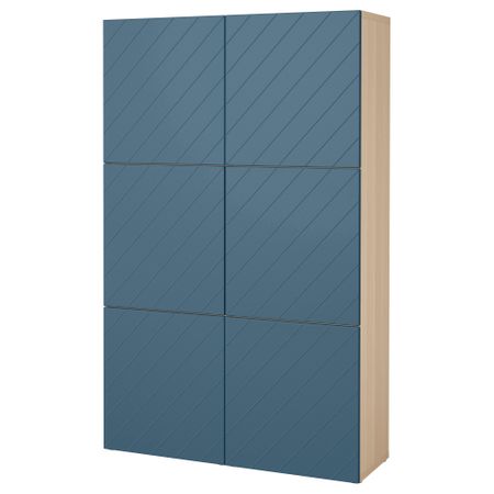 Комбинация для хранения с дверцами БЕСТО, под беленый дуб, Халлставик темно-синий (120x40x192 см)