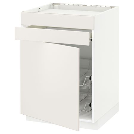 Напольный шкаф для варочной панели, ящик, 2 проволочных корзины МЕТОД / ФОРВАРА, белый, Веддинге белый (60x60 см)