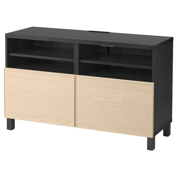 Тумба под ТВ, с дверцами БЕСТО, черно-коричневый, Инвикен ясеневый шпон (120x40x74 см) - фото 1