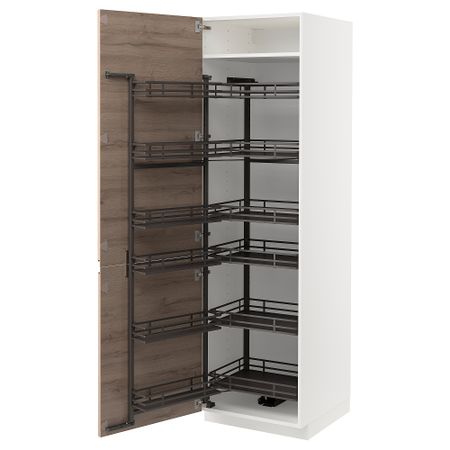 Высокий шкаф с выдвижным модулем, 60x60x200 см, белый, Voxtorp под дуб IKEA METOD МЕТОД 294.720.42