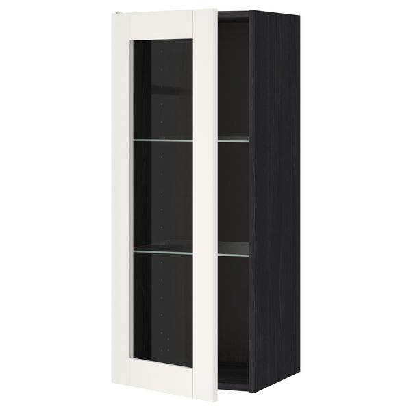 Навесной шкаф с полками, стекляными дверцы МЕТОД, черный, Сэведаль белый - схема-чертеж с размерами