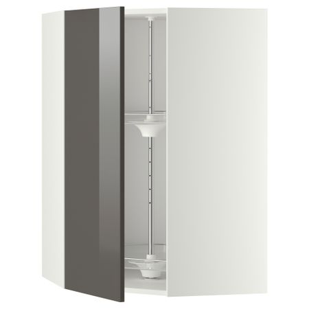 Угловой навесной шкаф с вращающейся секцией МЕТОД, белый, Рингульт серый