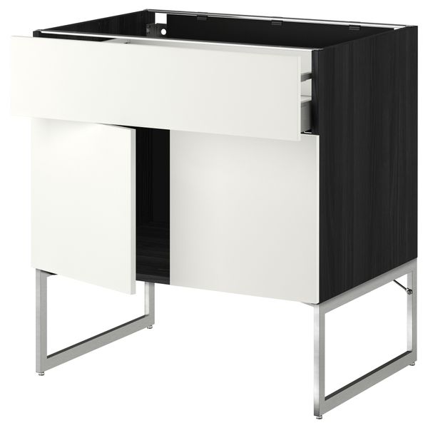 Напольный шкаф, полки, ящик, 2 двери МЕТОД / МАКСИМЕРА, черный, Хэггеби белый - схема-чертеж с размерами