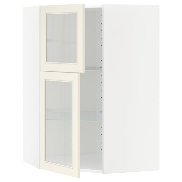 Угловой навесной шкаф + полки, 2 стеклянные дверцы МЕТОД, белый, Хитарп белый с оттенком (68x100 см) - схема-чертеж с размерами