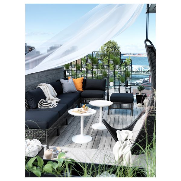 Садовый угловой диван 2+3, табурет КУНГСХОЛЬМЕН / КУНГСЭ, черно-коричневый (328/142x80x73 см) - схема-чертеж с размерами