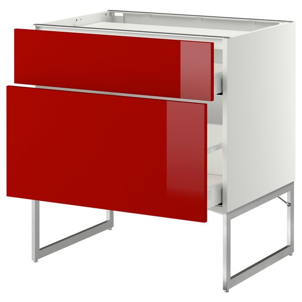 Напольный шкаф, 2 фронтальных панели, 3 ящика МЕТОД / МАКСИМЕРА, белый, Рингульт красный - схема-чертеж с размерами