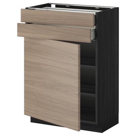 Напольный шкаф с дверцей, 2 ящиками МЕТОД / МАКСИМЕРА, черный, Брокхульт светло-серый