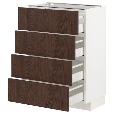 Напольный шкаф 4 фасада/4 ящика, белый/Синарп коричневый 60x37 см IKEA METOD МЕТОД / MAXIMERA МАКСИМЕРА 094.042.66