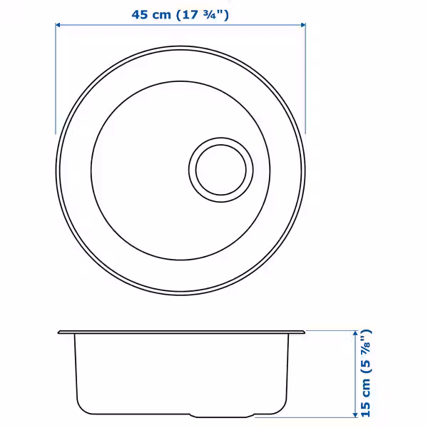 BOHOLMEN Одинарная врезная мойка - нержавеющ сталь 45 см - схема-чертеж с размерами