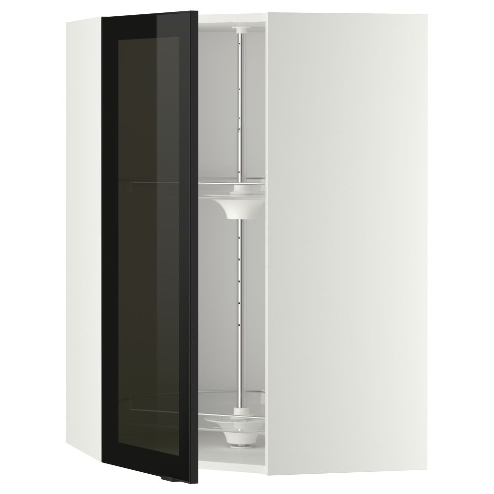 Угловой навесной шкаф с вращающающейся секцией, стеклянными дверцами МЕТОД, белый, Ютис дымчатое стекло - схема-чертеж с размерами