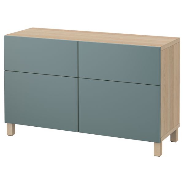 Комбинация для хранения с дверцами, ящиками БЕСТО, под беленый дуб, Вальвикен серо-бирюзовый (120x40x74 см) - фото 1