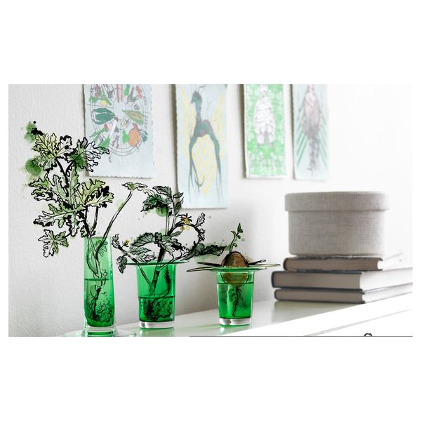 Ваза, 3 шт. АНВЭНДБАР, зеленый - схема-чертеж с размерами