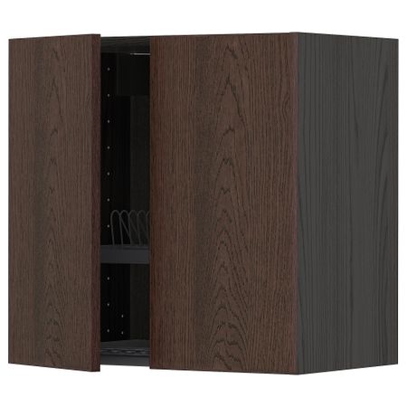 Навесной шкаф с сушилкой, 2 дверцы, черный, Sinarp коричневый, 60x60 см IKEA METOD МЕТОД 794.560.06