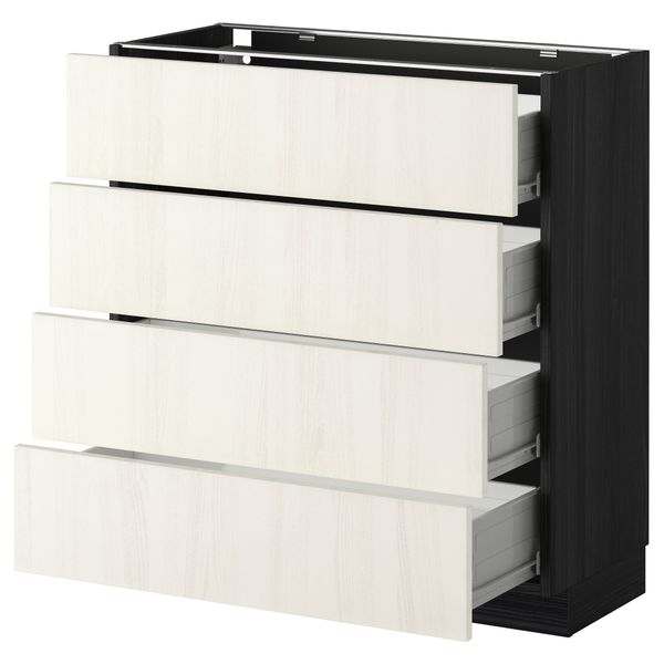 Напольный шкаф 4 фронтальных панели, 4 ящика МЕТОД / ФОРВАРА, черный, Росдаль белый - схема-чертеж с размерами