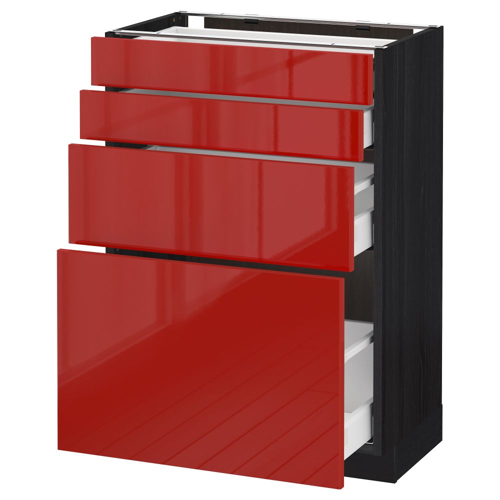 Напольный шкаф 4 фронтальных панели, 4 ящика МЕТОД / МАКСИМЕРА, черный, Рингульт красный - схема-чертеж с размерами