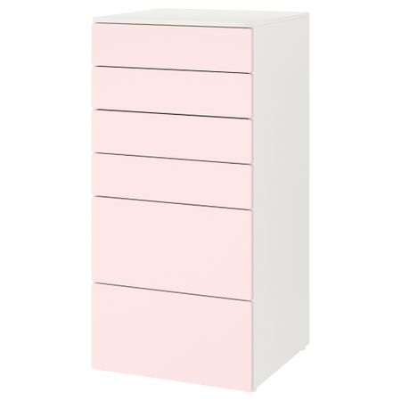 Комод с 6 ящиками, 60x57x123 см, белый, бледно-розовый IKEA PLATSA ПЛАТСАA ПЛАТСА, SMÅSTAD СМОСТАД 593.876.79