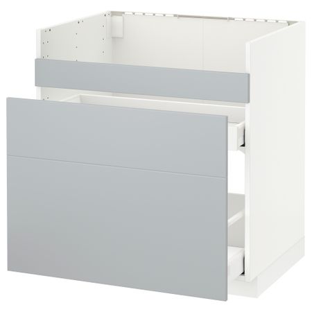 Напольный шкаф под мойку ДУМШЁ, 3 фасада, 2 ящика МЕТОД / МАКСИМЕРА, белый, Веддинге серый