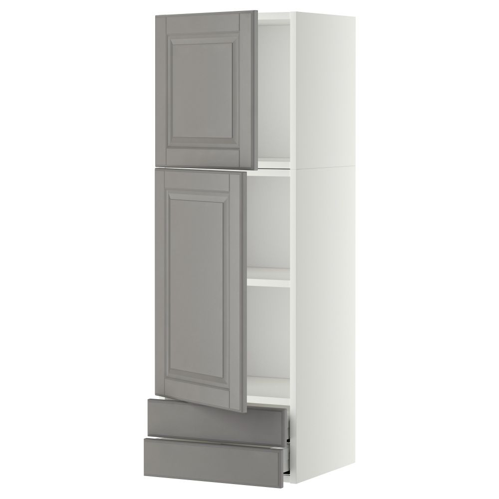 Навесной шкаф, 2 дверцы, 2 ящика МЕТОД / МАКСИМЕРА, белый, Будбин серый - фото 1