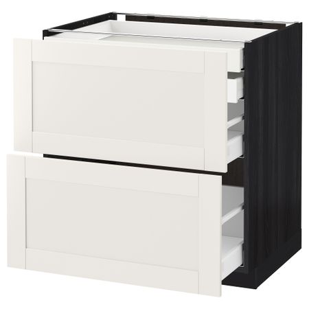 Напольный шкаф 2 фронтальные панели, 2 нижних, 1 средний, 1 высокий ящик МЕТОД / МАКСИМЕРА, черный, Сэведаль белый
