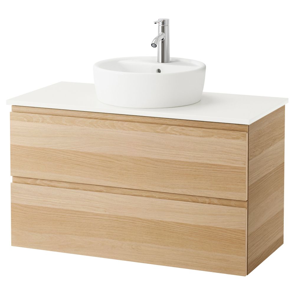 Шкаф п-раковину/столешн45/раковина ГОДМОРГОН/АЛДЕРН / ТОРНВИКЕН, под беленый дуб, белый (102x49x74 см) - схема-чертеж с размерами