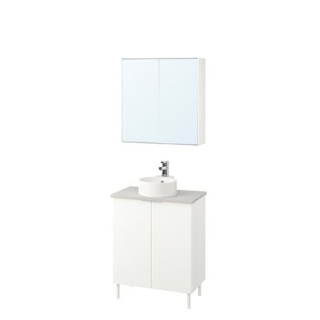 Комплект мебели для ванной, 6 предм., белый, серый ЭНСЕН смеситель 62 см IKEA ЛИЛЛОНГЕН/ВИСКАН / ГУТВИКЕН 393.045.19