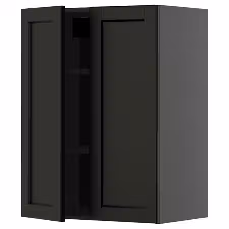METOD Навесной шкаф с полками/2дверцы - черно-серый/Lerhyttan черная морилка 60x80 см