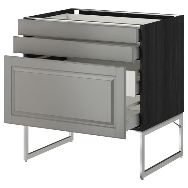 Напольный шкаф 3 фронтальных панели, 2 нижних, 2 средних ящика МЕТОД / МАКСИМЕРА, черный, Будбин серый - схема-чертеж с размерами