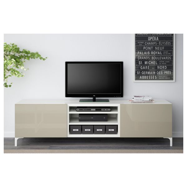 Тумба для ТВ с ящиками БЕСТО, белый, Сельсвикен глянцевый/бежевый (180x40x48 см) - фото 2