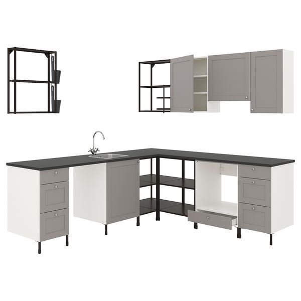 Угловая кухня, антрацит/серый каркас IKEA ENHET 293.380.20 - фото 1
