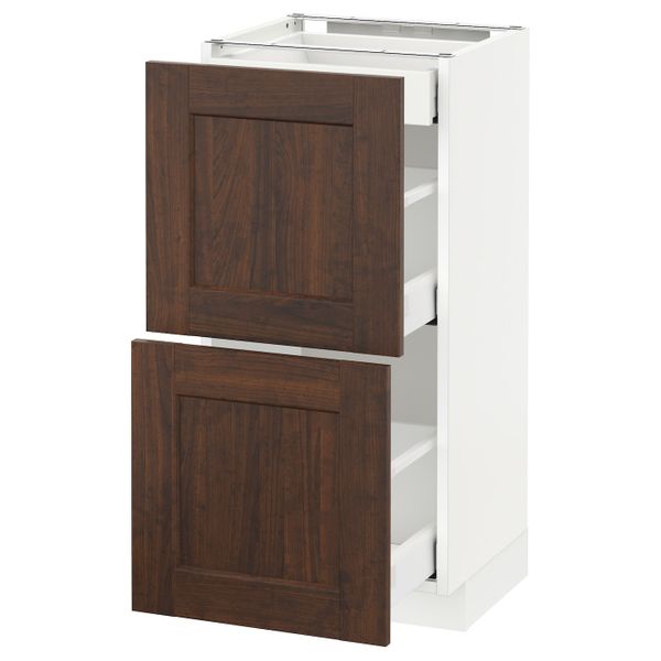 Напольный шкаф/2фасада/3ящика, белый/Эдсерум коричневый 40x37 см IKEA METOD МЕТОД / MAXIMERA МАКСИМЕРА 192.366.92 - фото 1