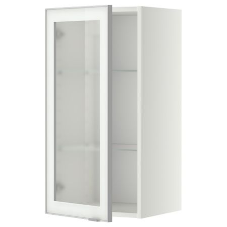 Навесной шкаф с полками, стекляными дверцы МЕТОД, белый, Ютис матовое стекло