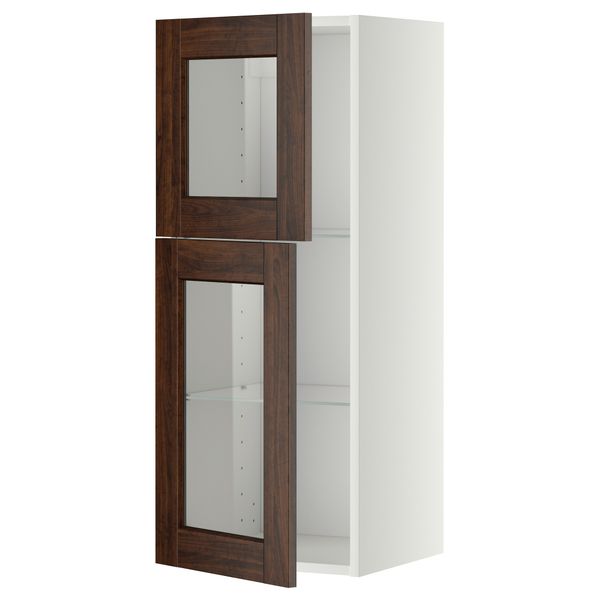 Навесной шкаф с полками, 2 стекло дверцы МЕТОД, белый, Эдсерум коричневый (40x100 см) - схема-чертеж с размерами