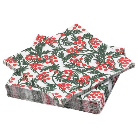Салфетка бумажная, орнамент ягоды белый, 33x33 см IKEA VINTERFINT 905.811.36