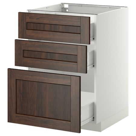 Напольный шкаф с 3 ящиками МЕТОД / ФОРВАРА, белый, Эдсерум коричневый