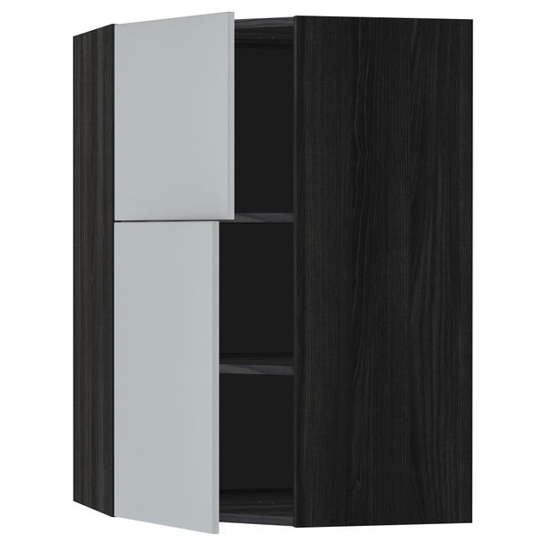Угловой навесной шкаф + полки, 2 дверцы МЕТОД, черный, Веддинге серый (68x100 см) - схема-чертеж с размерами